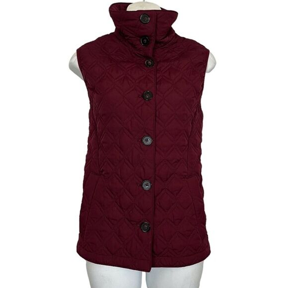 Lands End Women's Quilted Cranberry Red Puffer Vest Jacket Button Down sz XS 2-4 - Picture 1 of 16